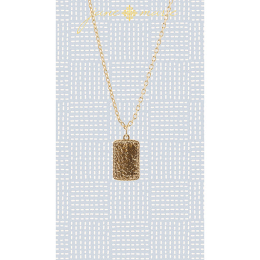16" Gold Hammered Rectangle Necklace, 3" Ext