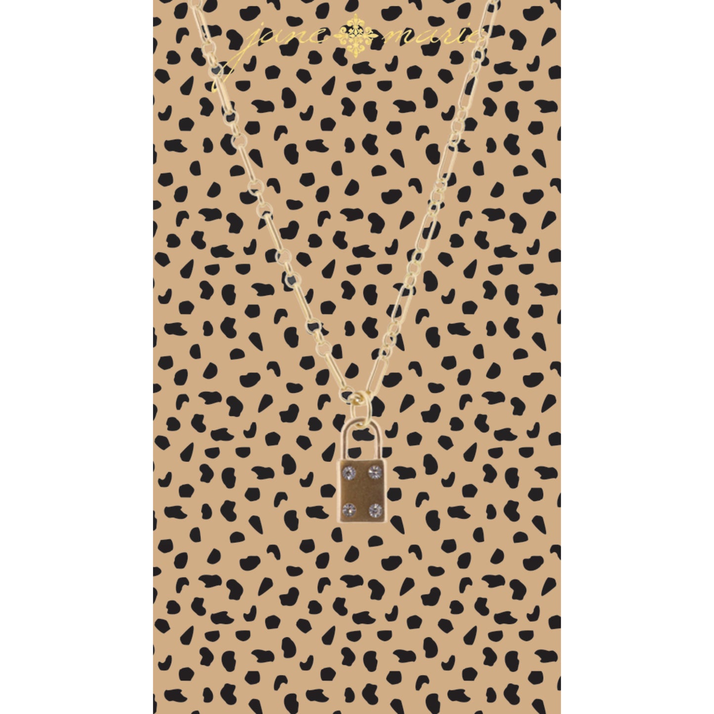 16" Gold Padlock with Crystal Corners Necklace, 3" Ext