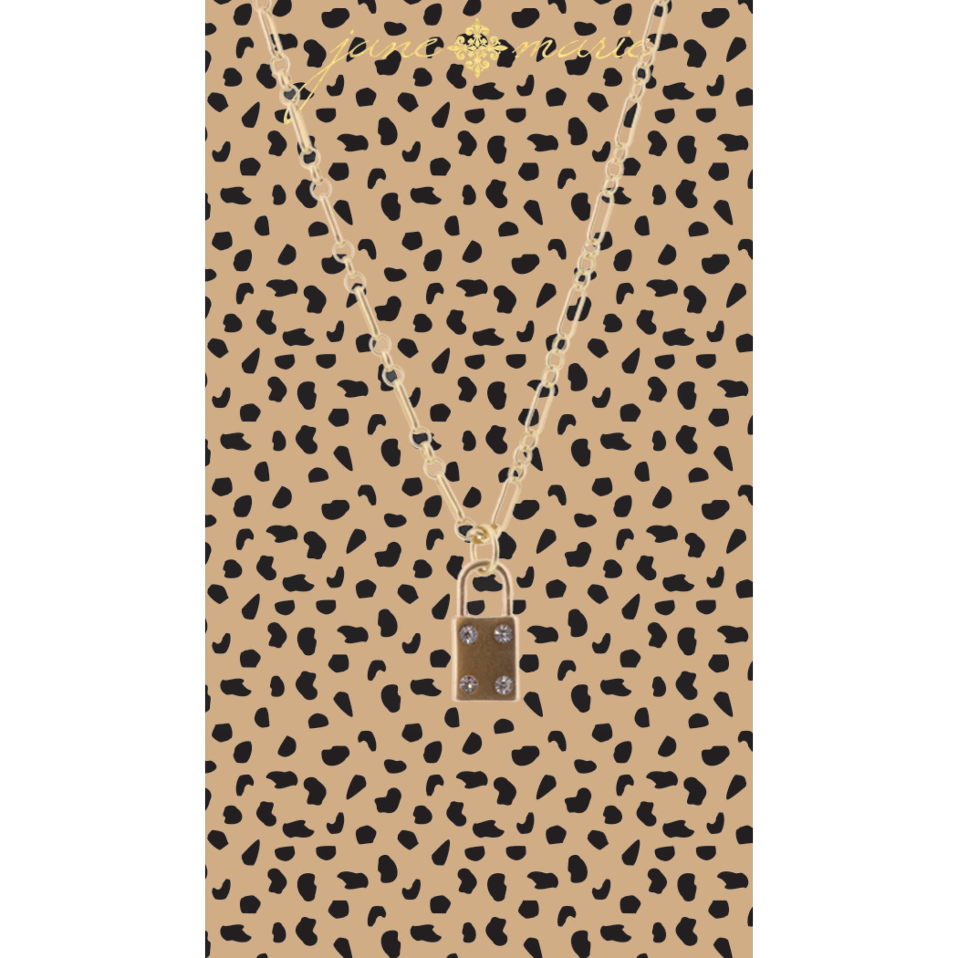 16" Gold Padlock with Crystal Corners Necklace, 3" Ext