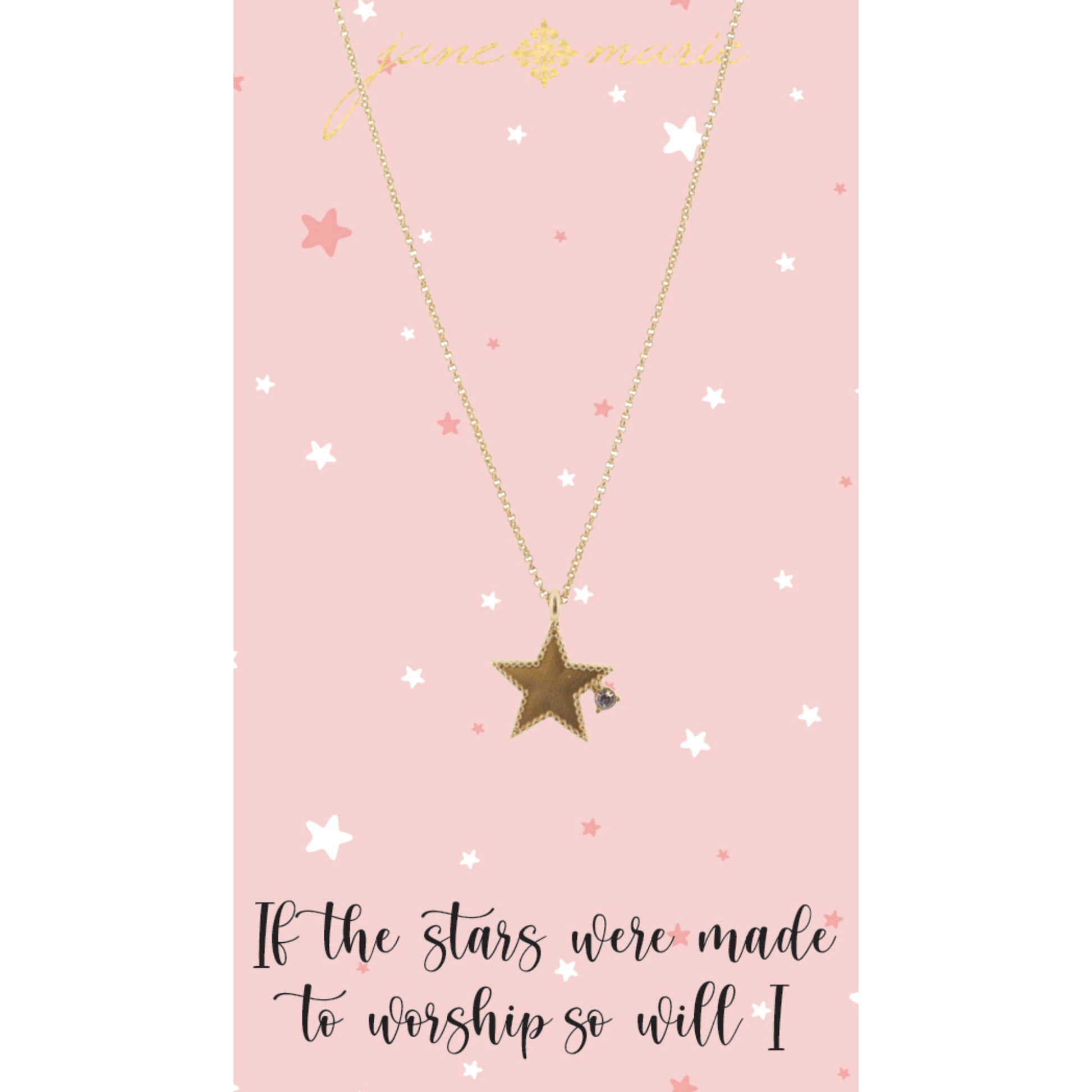 16" Gold Star with Clear Crystal Drop Necklace, 3" Ext