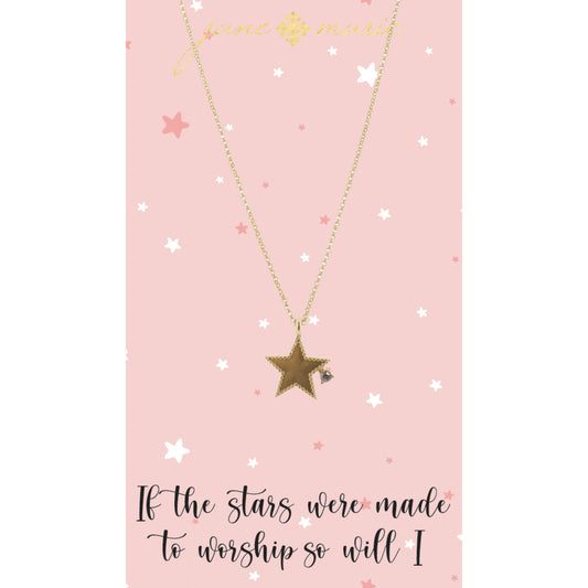 16" Gold Star with Clear Crystal Drop Necklace, 3" Ext