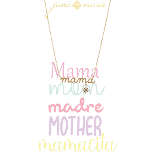 16" Gold, Scripty Mama with Starburst Drop Necklace, 3" Ext