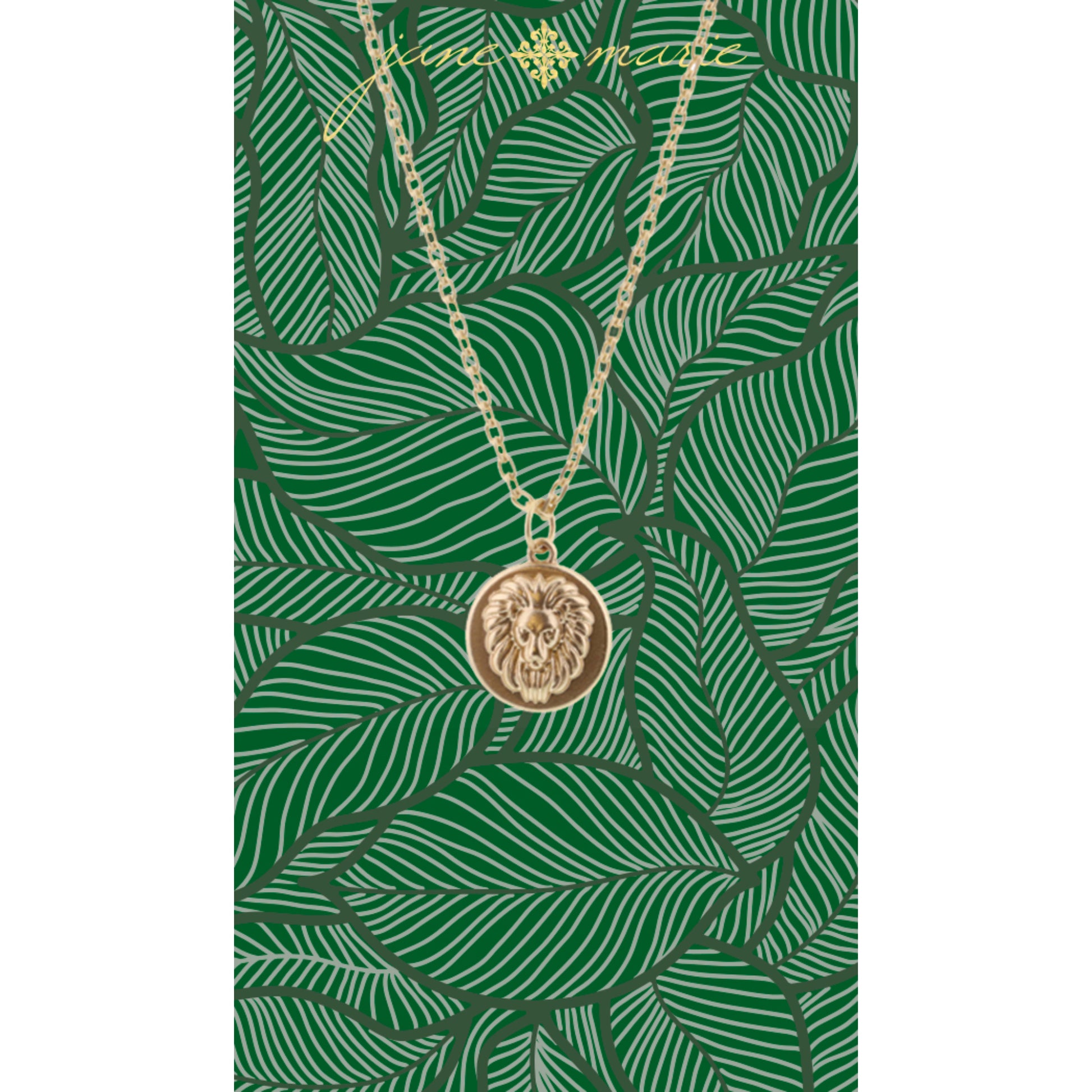 16" Gold Lion Head Necklace, 3" Ext