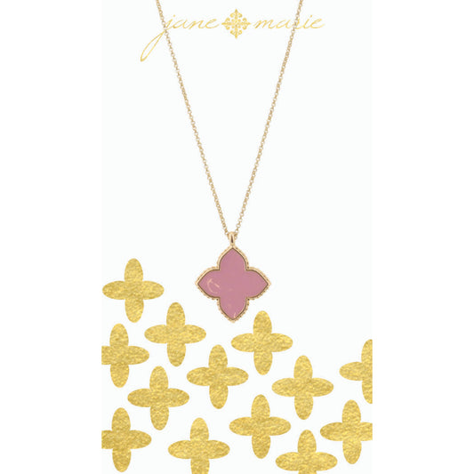 16" Pink Quatrefoil with Gold Edges on Gold Chain Necklace, 3" Ext