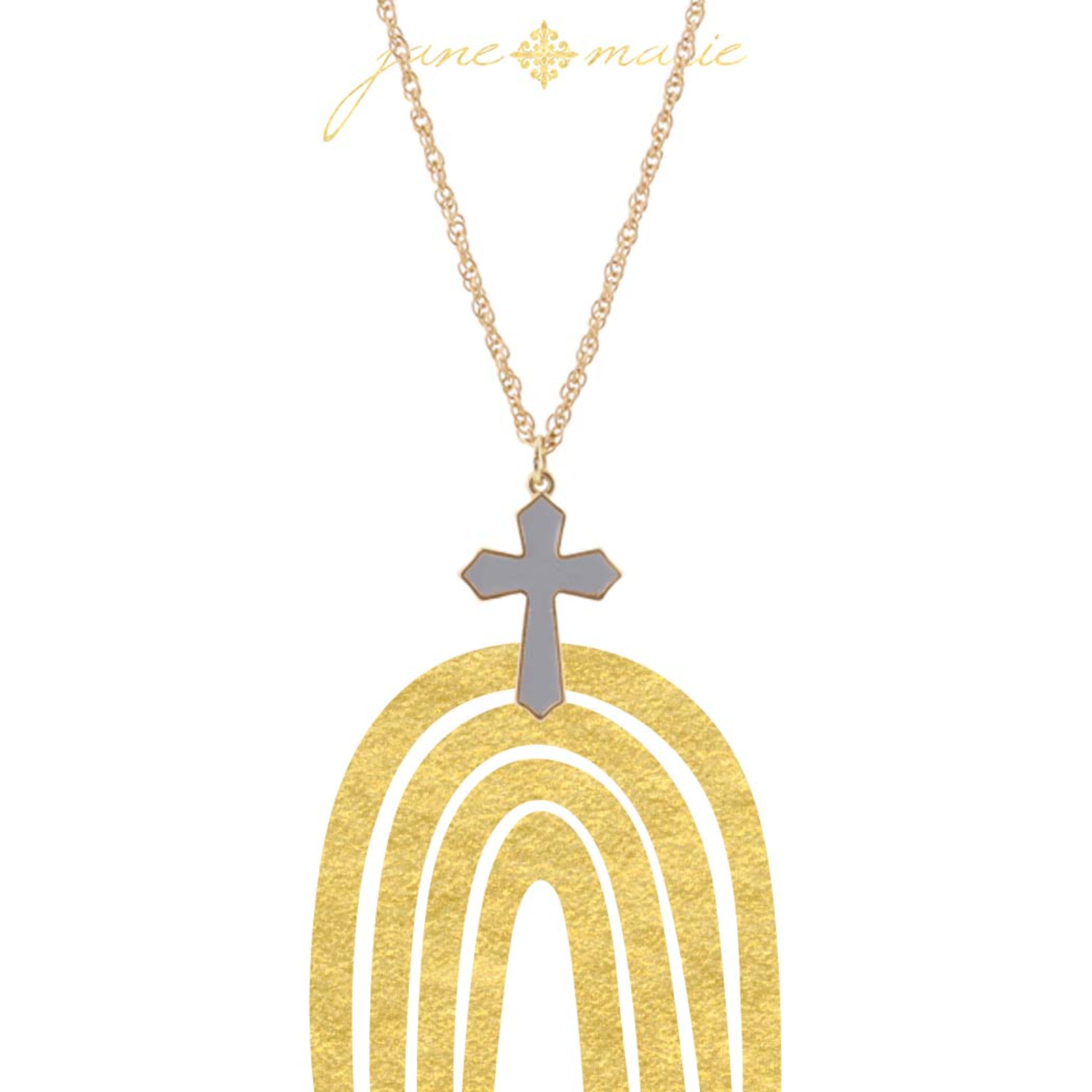 16" Grey Cross on Gold Chain Necklace, 3" Ext