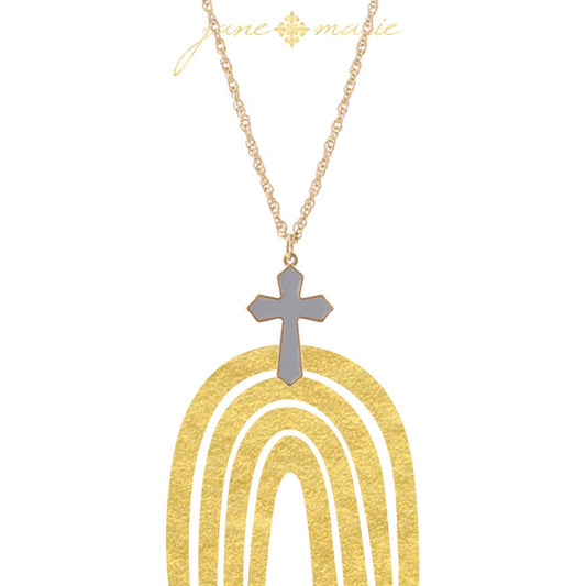 16" Grey Cross on Gold Chain Necklace, 3" Ext