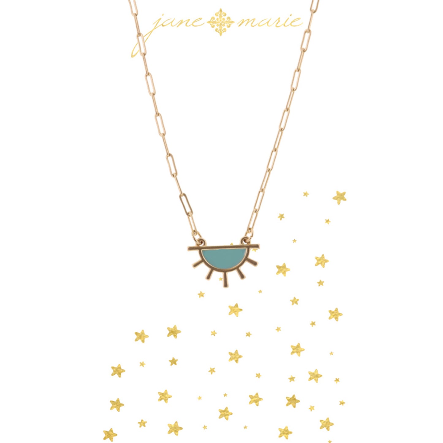16" Mint Half Sunburst on Gold Chain Necklace, 3" Ext