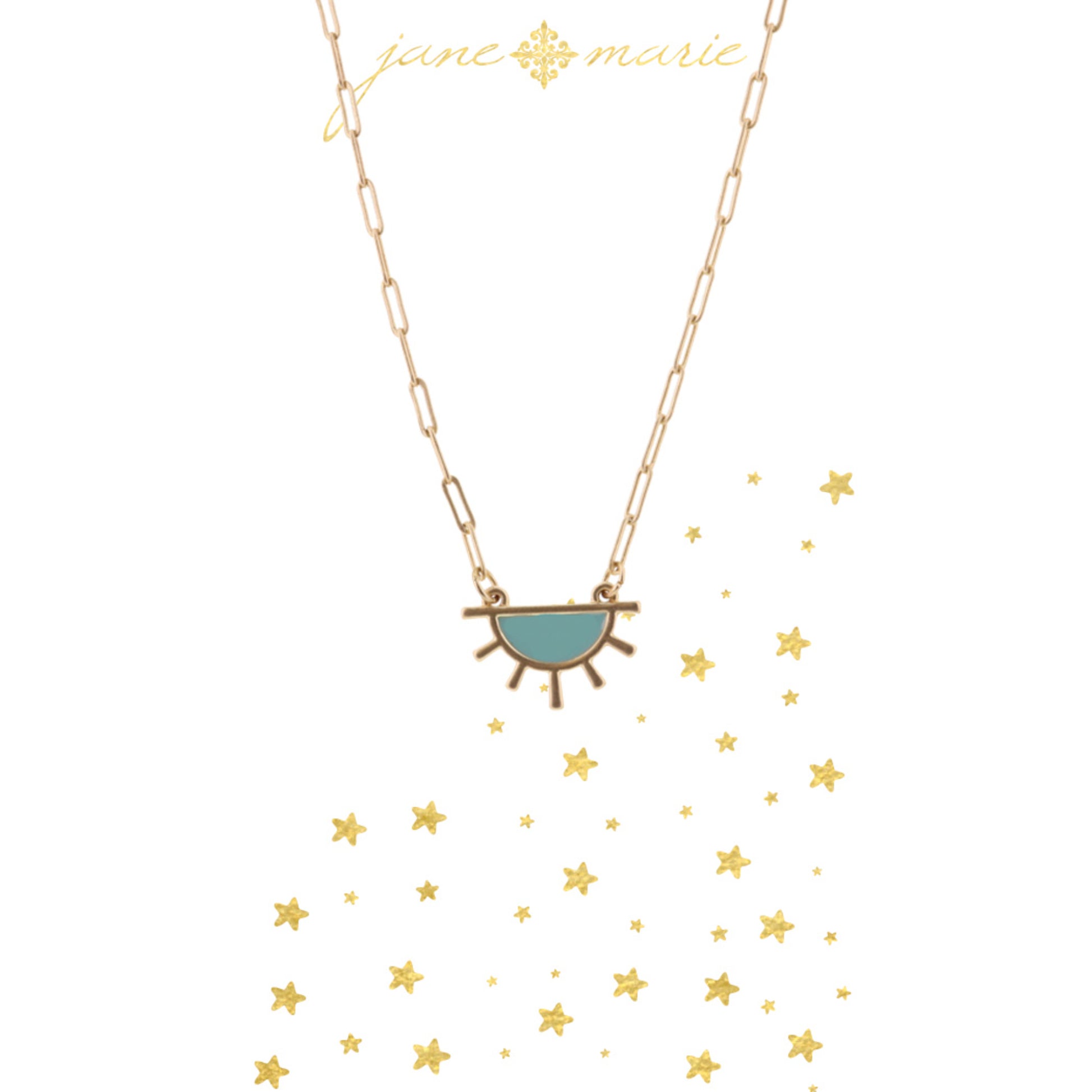 16" Mint Half Sunburst on Gold Chain Necklace, 3" Ext