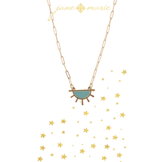 16" Mint Half Sunburst on Gold Chain Necklace, 3" Ext