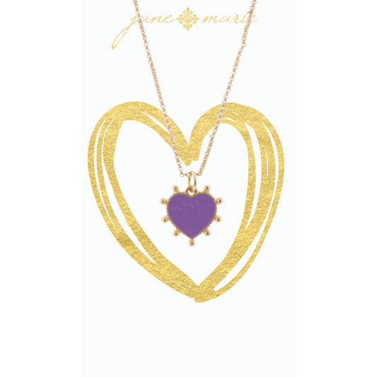 16" Purple Heart on Gold Chain Necklace, 3" Ext