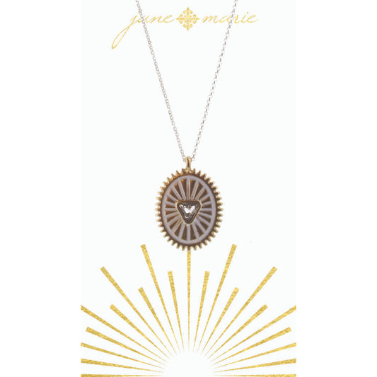 16" White Oval with Crystal Triangle on Silver Chain Necklace, 3" Ext
