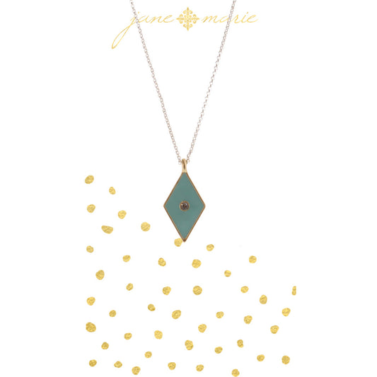 16" Mint Diamond with Clear Crystal on Silver Chain Necklace, 3" Ext
