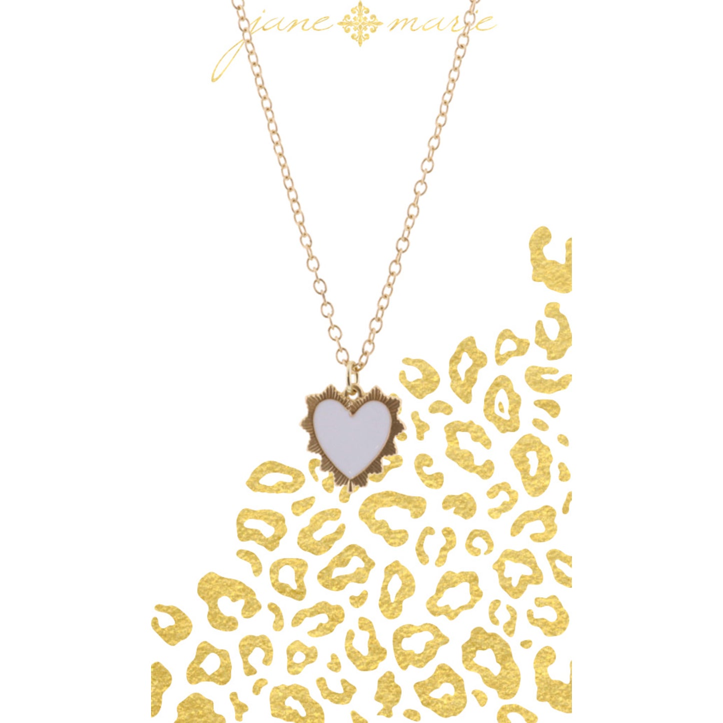 16" White Heart with Gold Edges on Gold Chain Necklace, 3" Ext