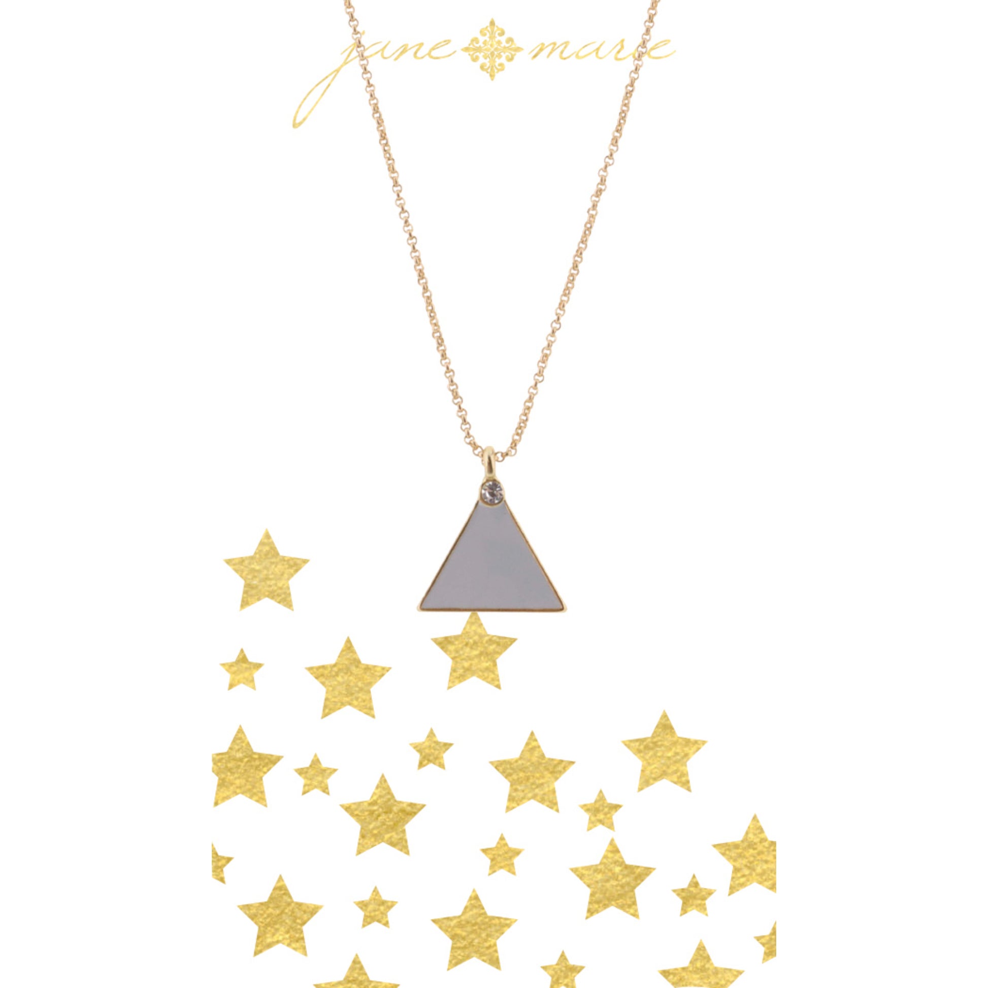 16" Grey Triangle with Clear Crystal on Gold Chain Necklace, 3" Ext