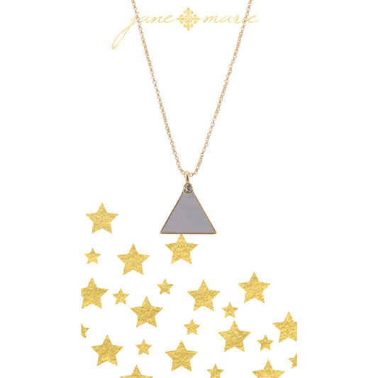16" Grey Triangle with Clear Crystal on Gold Chain Necklace, 3" Ext