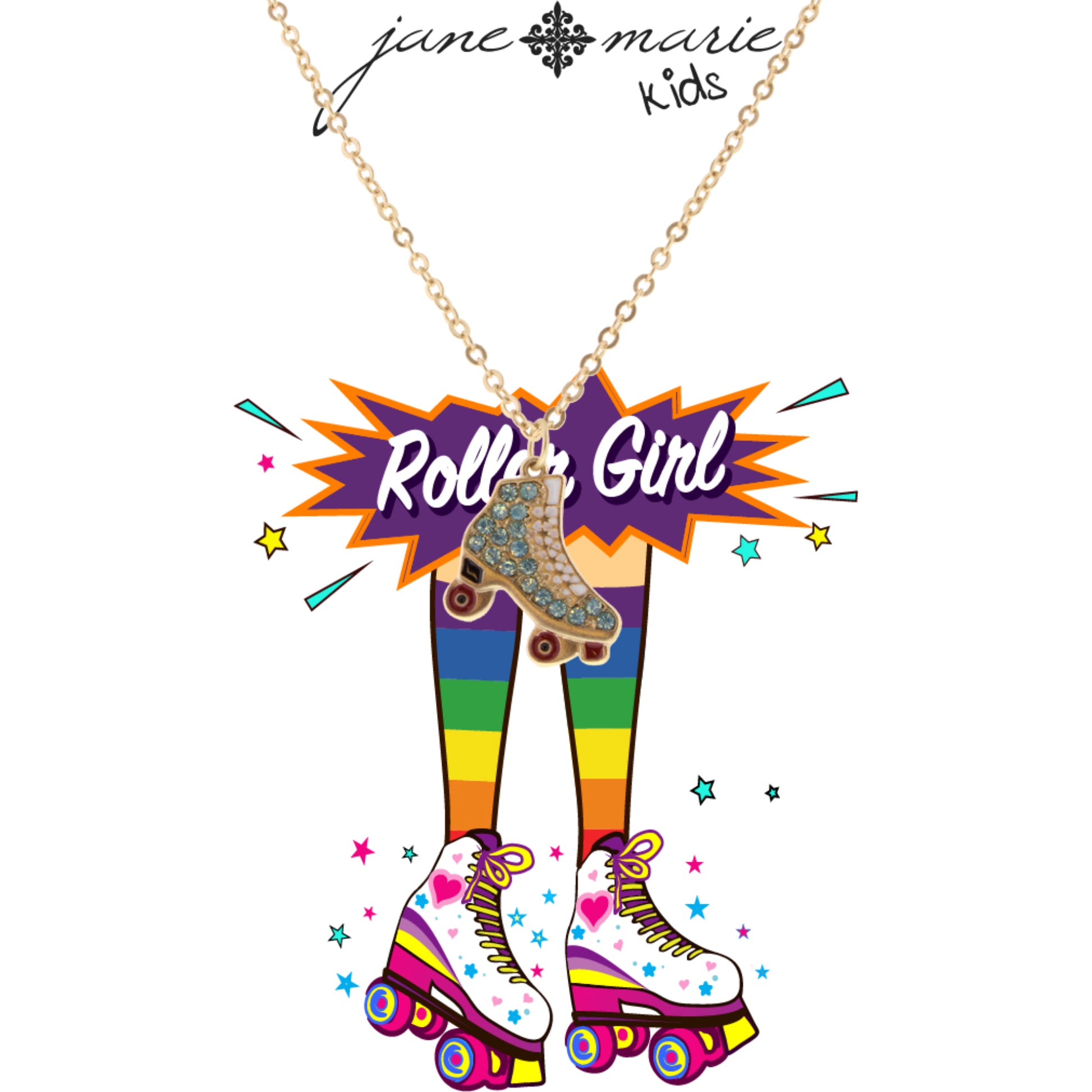 Kids 14" Crystal Roller Skate Necklace, 3" Ext