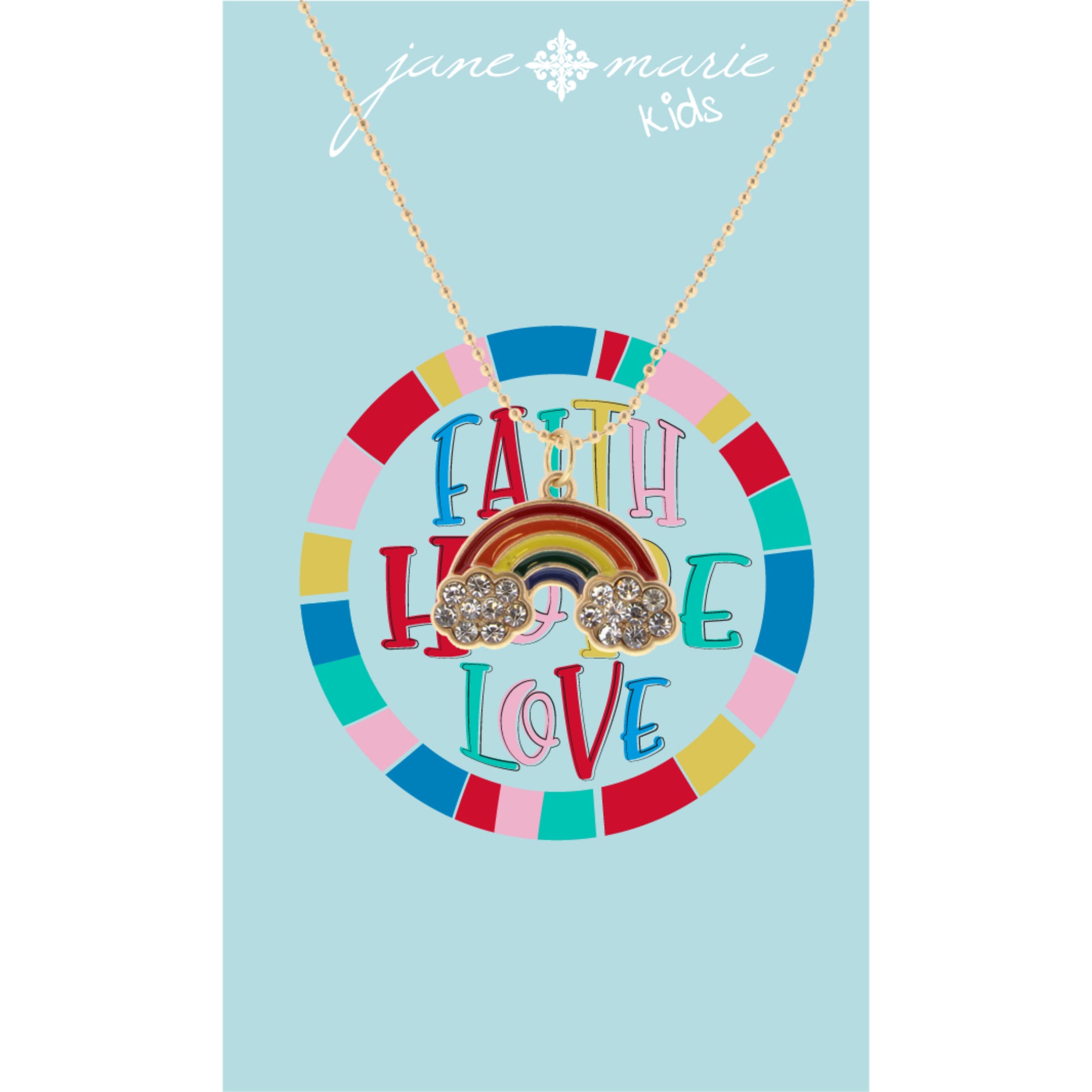 Kids 14" Enamel Rainbow with Crystal Clouds Necklace, 3" Ext