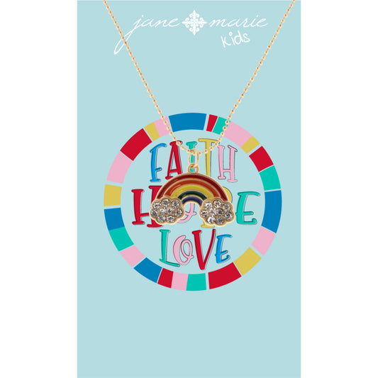 Kids 14" Enamel Rainbow with Crystal Clouds Necklace, 3" Ext