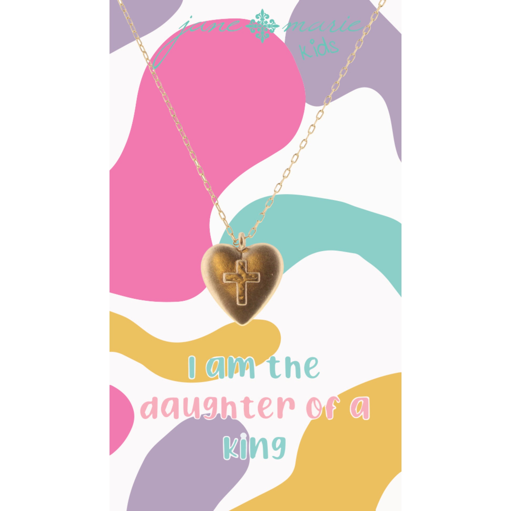 Kids 14" Gold Heart with Cross Necklace, 3" Ext