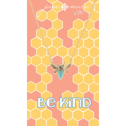 Kids 14" Gold and Mint Bee with Clear Crystal Accent Necklace, 3" Ext