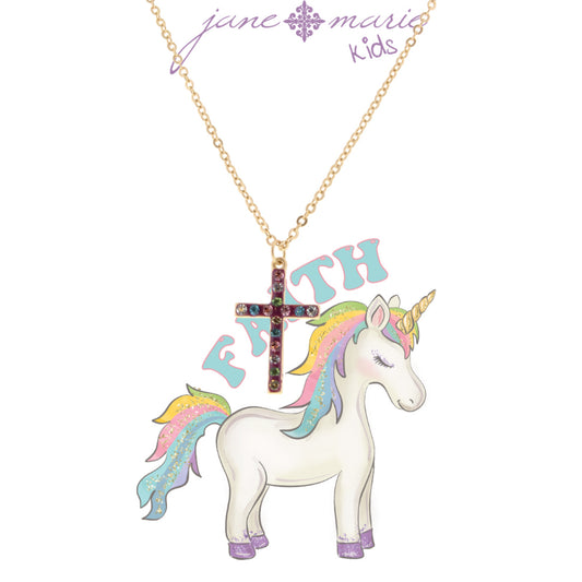 Kids 14" Purple Cross with Multi Crystals Necklace, 3" Ext