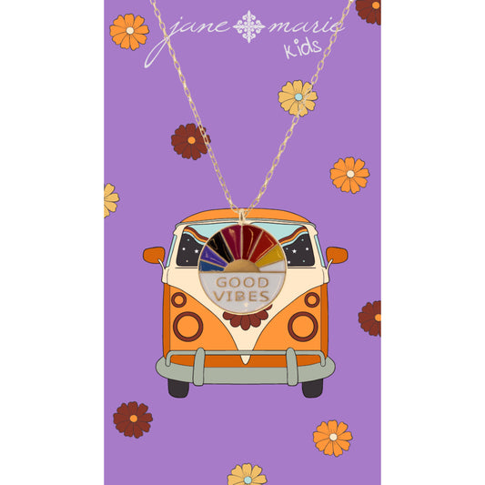Kids 14" Enamel Sun with "Good Vibes" Necklace, 3" Ext