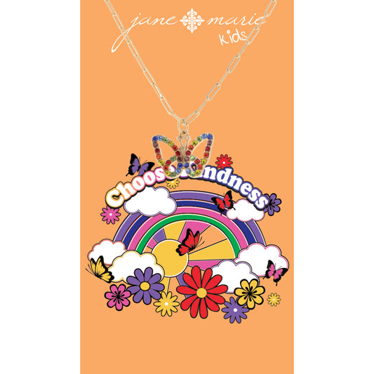 Kids 14" Rainbow Crystal Butterfly Necklace, 3" Ext