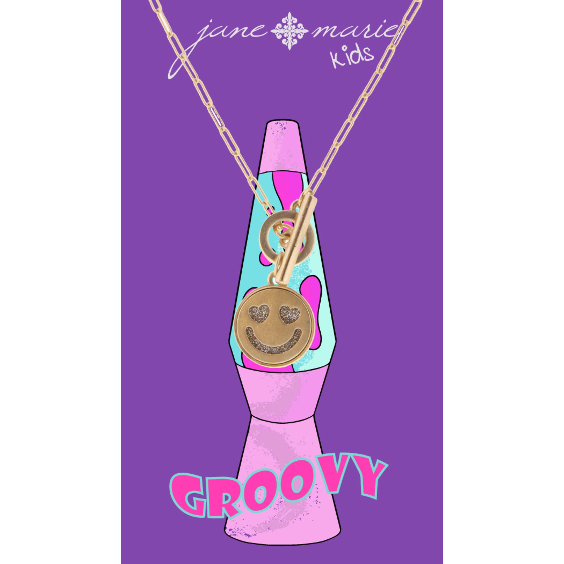 Kids 14" Toggle with Gold Smiley and Glitter Accents Necklace, 3" Ext