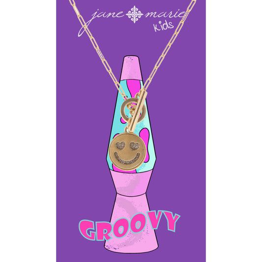 Kids 14" Toggle with Gold Smiley and Glitter Accents Necklace, 3" Ext