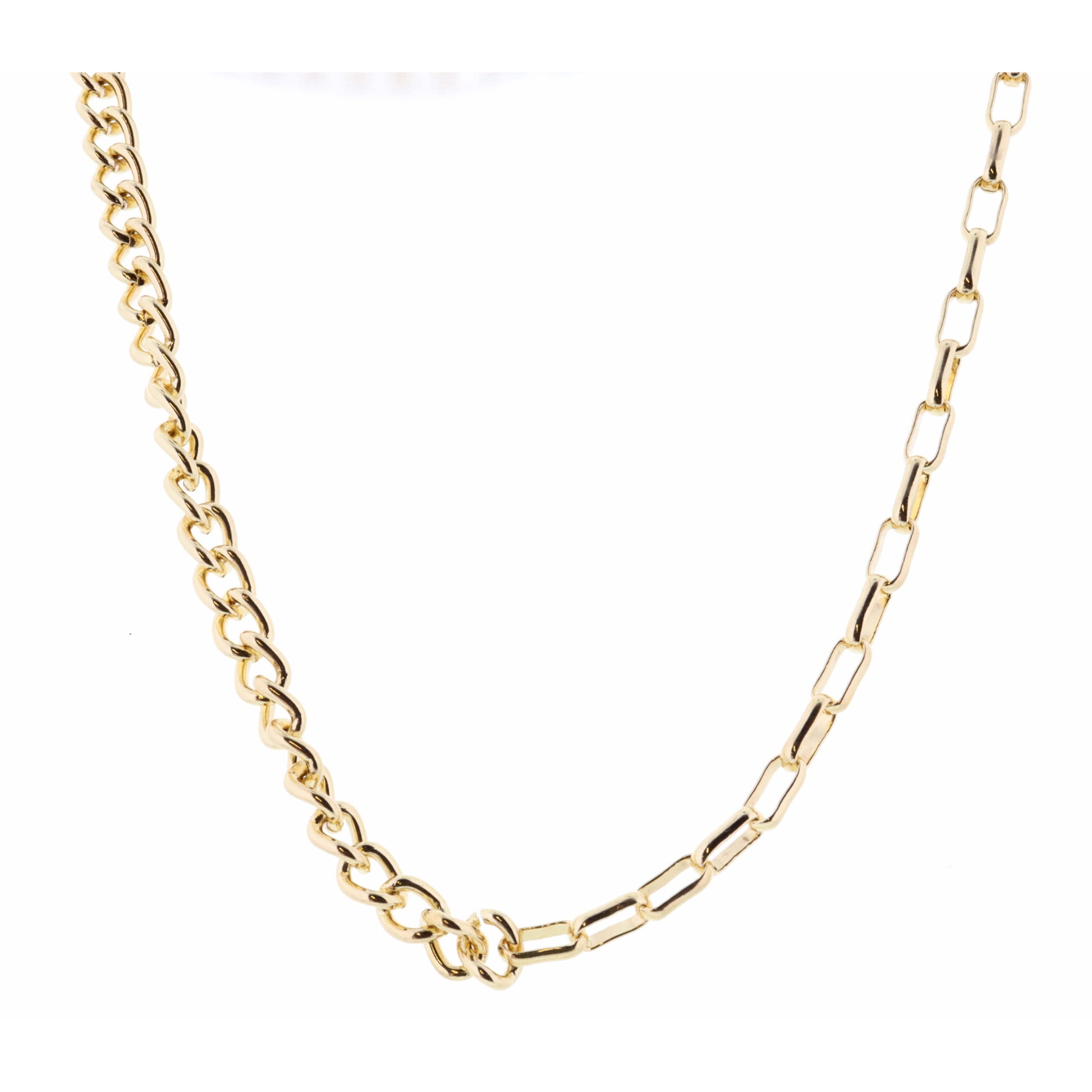 16" Shiny Gold Half Chain Link & Half Curb Chain Necklace, 3" Ext