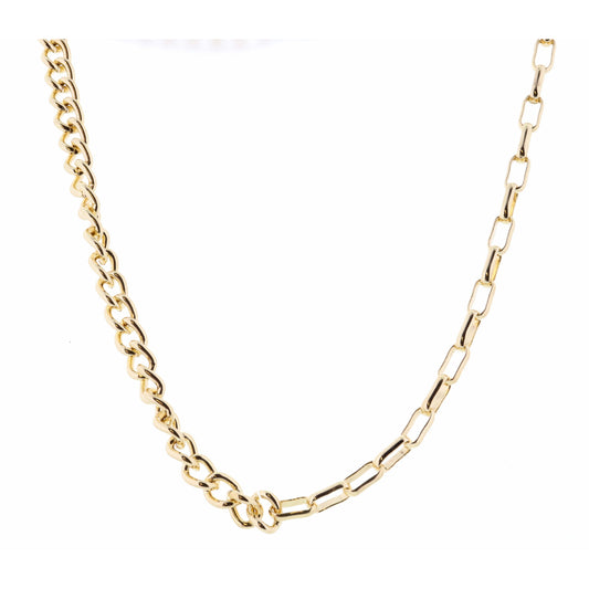 16" Shiny Gold Half Chain Link & Half Curb Chain Necklace, 3" Ext