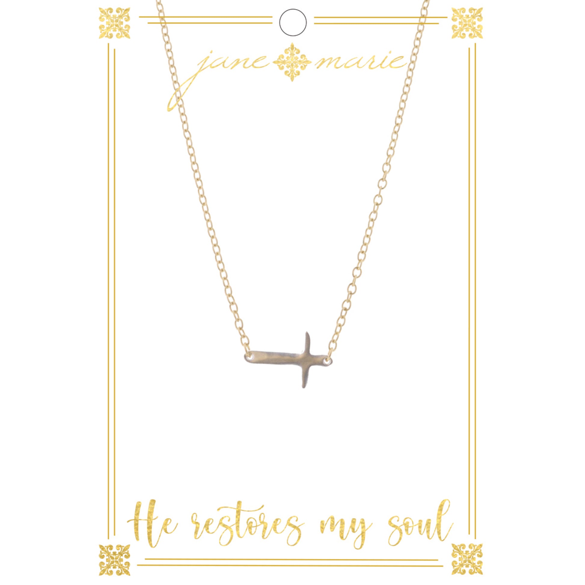 16" Silver Sideways Cross on Gold Chain Necklace, 3" Ext
