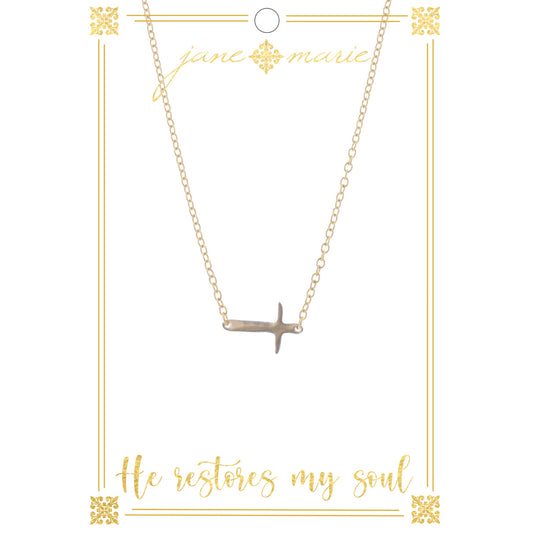 16" Silver Sideways Cross on Gold Chain Necklace, 3" Ext