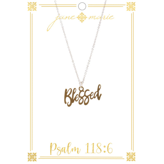 16" Blessed Scripty Letters on Silver Chain Necklace, 3" Ext