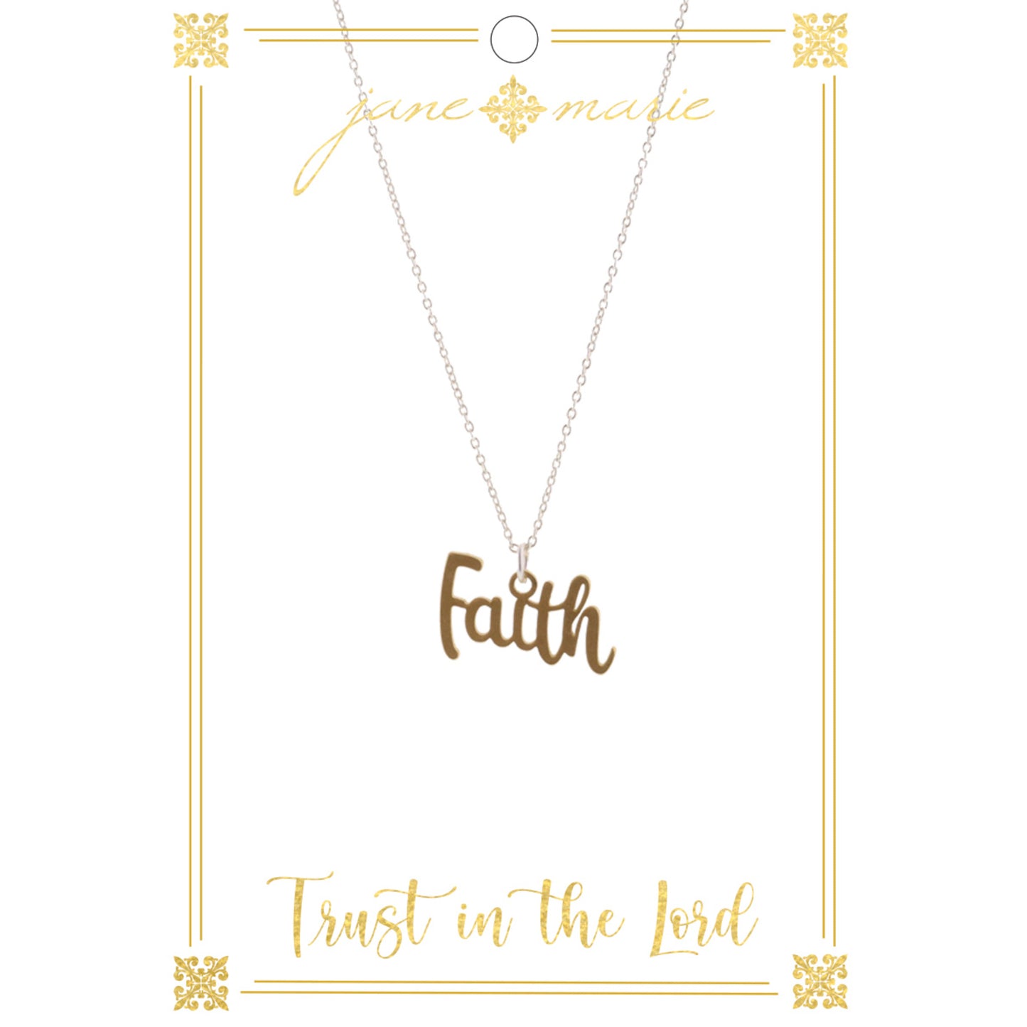 16" Faith Scripty Letters on Silver Chain Necklace, 3" Ext