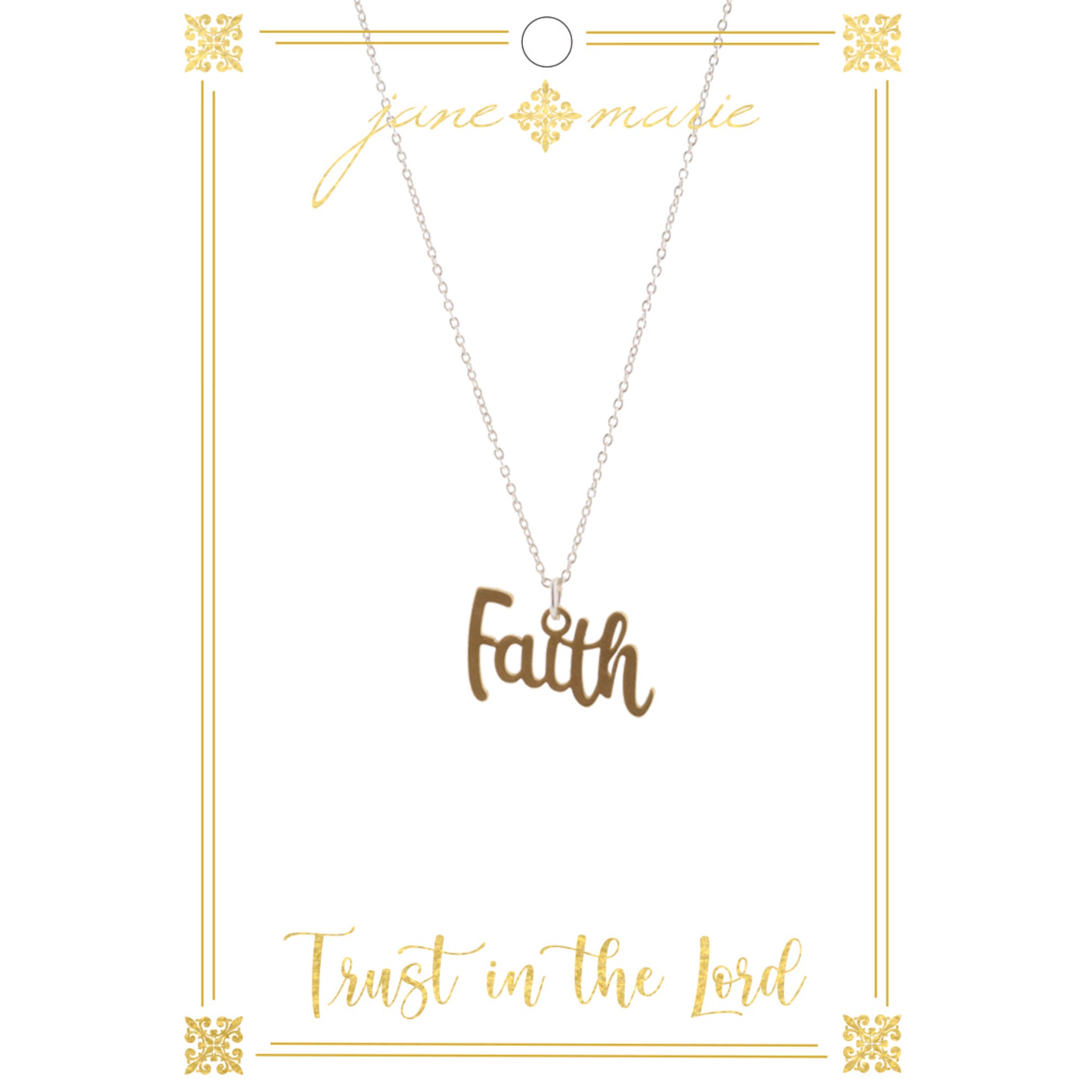 16" Faith Scripty Letters on Silver Chain Necklace, 3" Ext