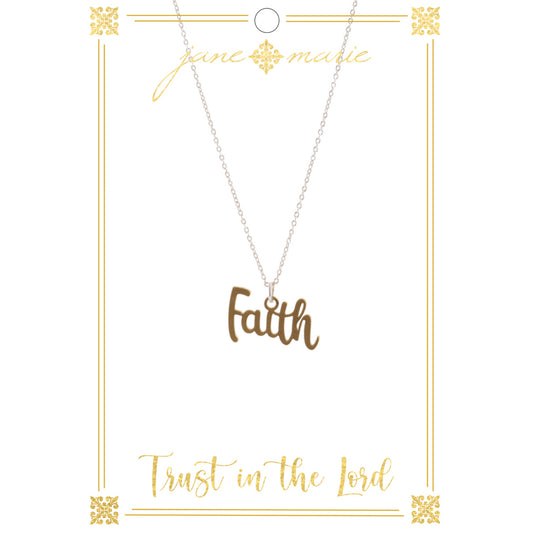 16" Faith Scripty Letters on Silver Chain Necklace, 3" Ext