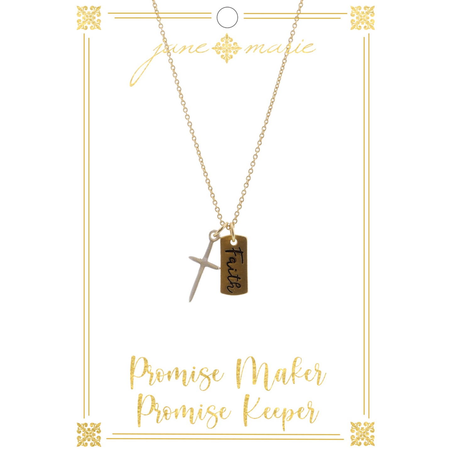 16" Faith Tag with Silver Cross on Gold Chain Necklace, 3" Ext