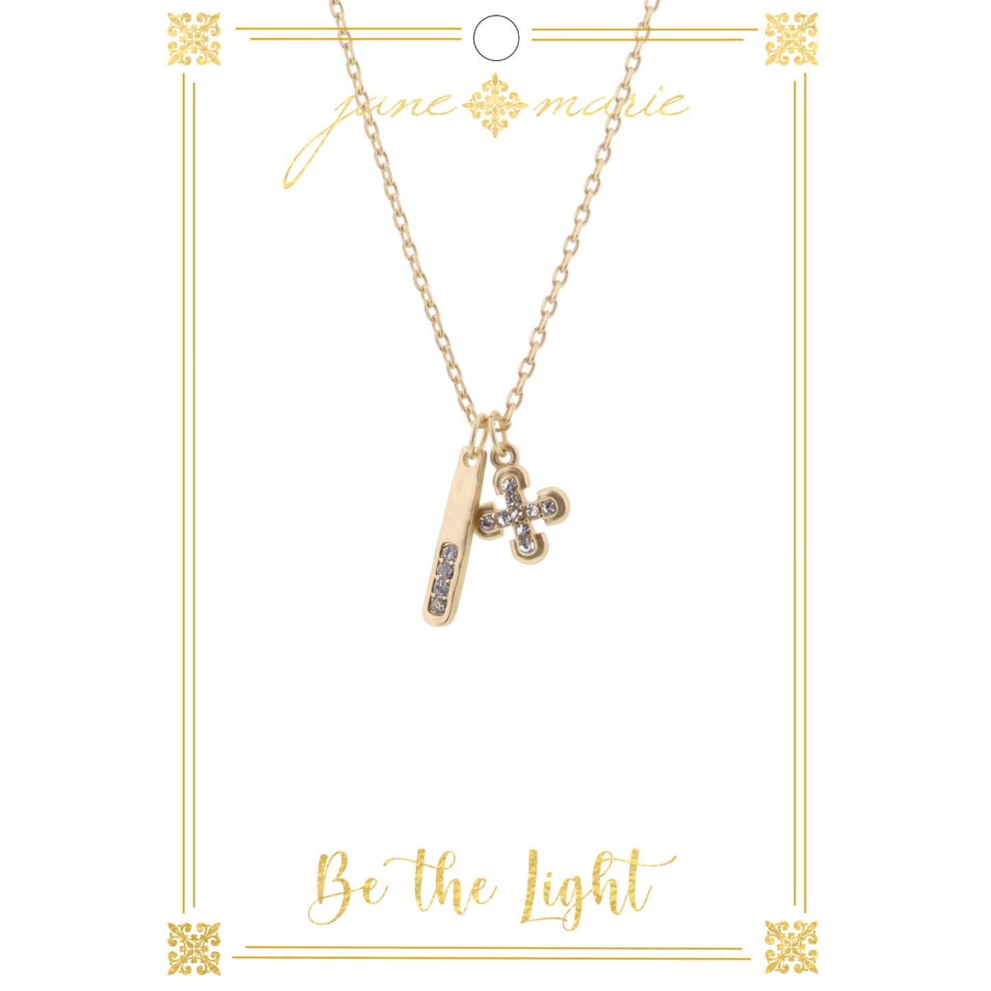 16" Gold Clover Cross and Bar on Gold Chain Necklace, 3" Ext