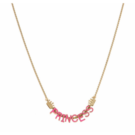 Kids 14" Pink "Princess" with Crowns Necklace, 3" Ext