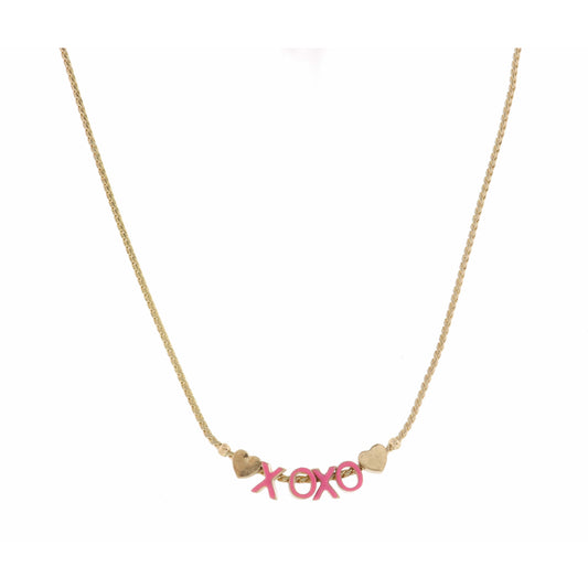 Kids 14" Pink "XOXO" with Hearts Necklace, 3" Ext