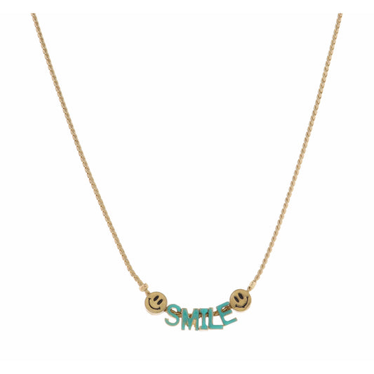 Kids 14" Turquoise "Smile" with Smiley Faces Necklace, 3" Ext