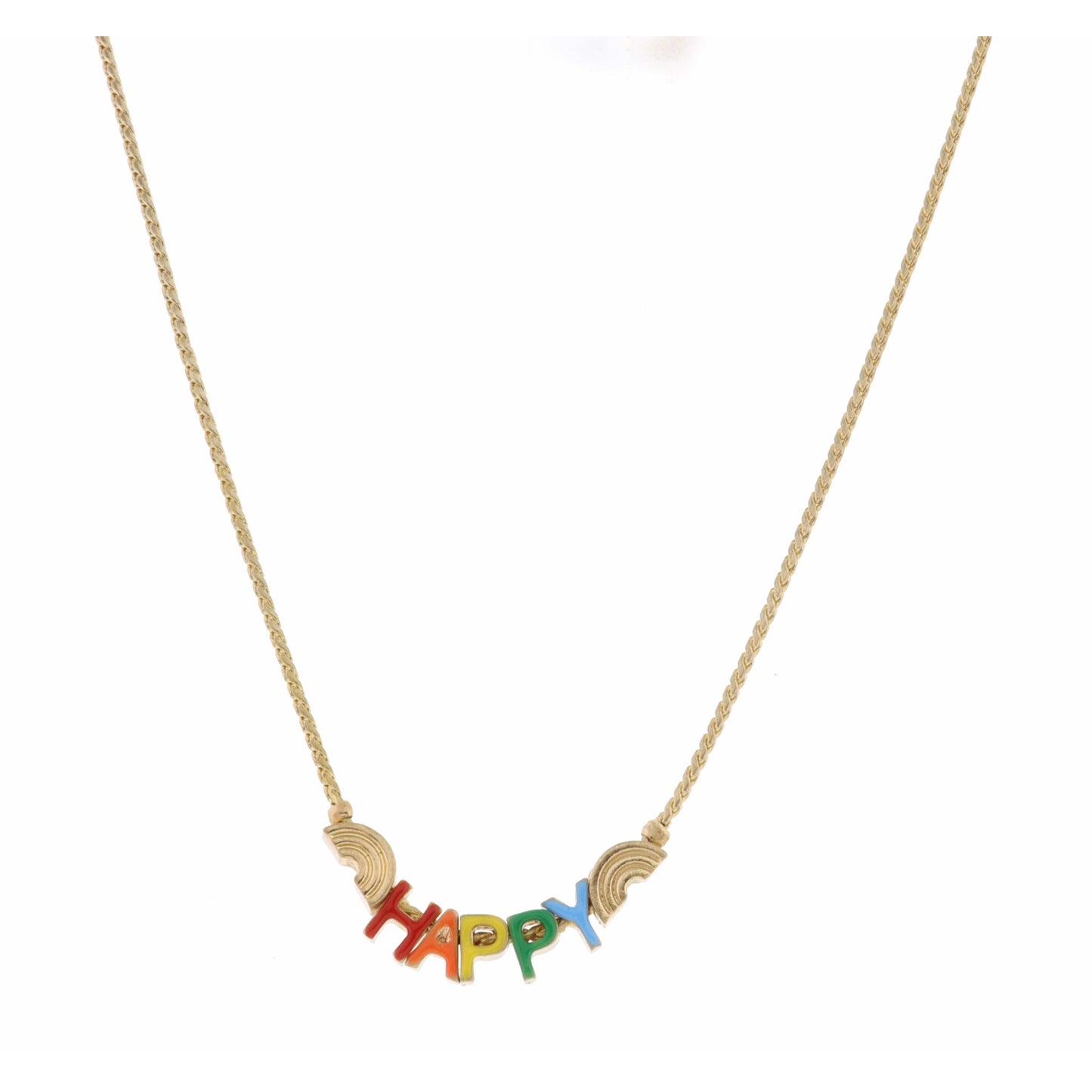 Kids 14" Multi "Happy" with Rainbows Necklace, 3" Ext