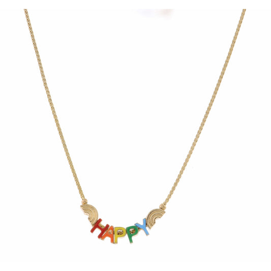 Kids 14" Multi "Happy" with Rainbows Necklace, 3" Ext
