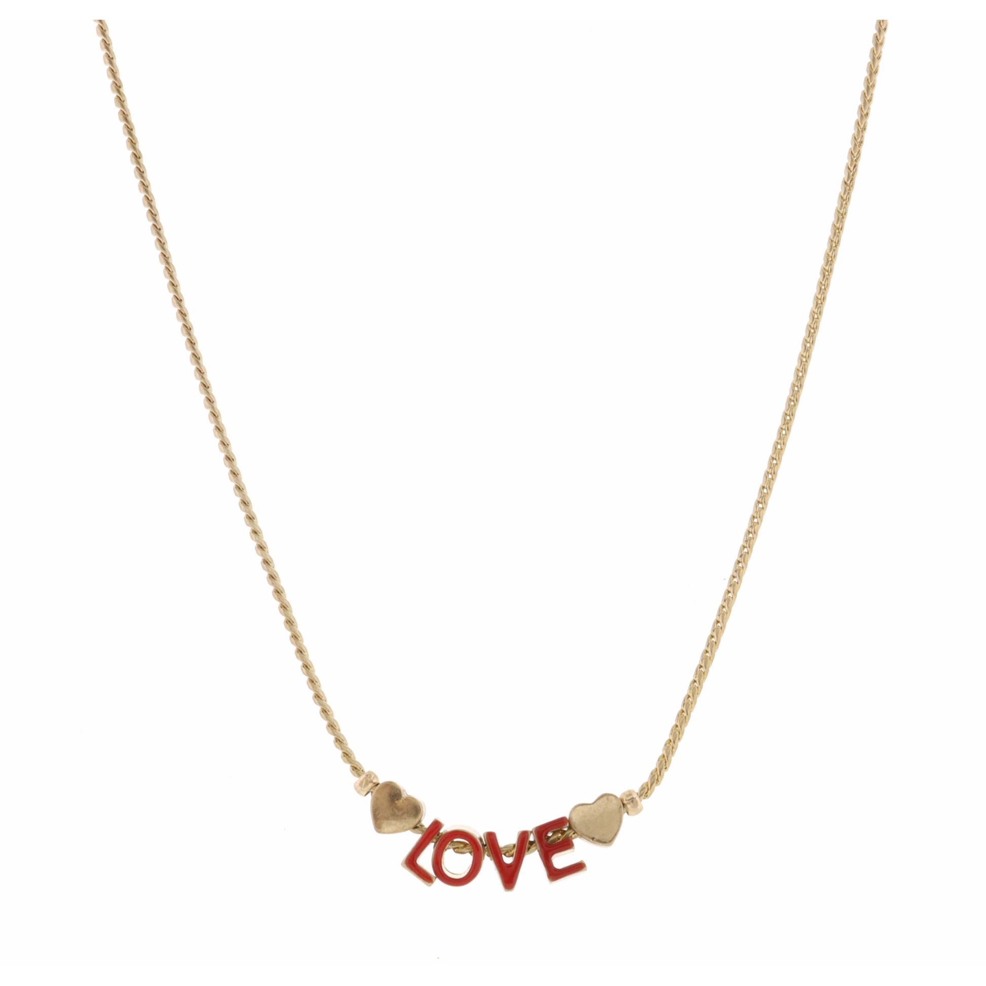 Kids 14" Red "Love" with Hearts Necklace, 3" Ext