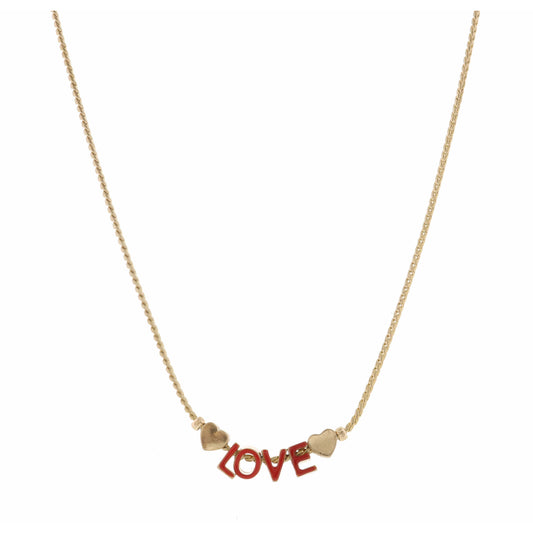 Kids 14" Red "Love" with Hearts Necklace, 3" Ext