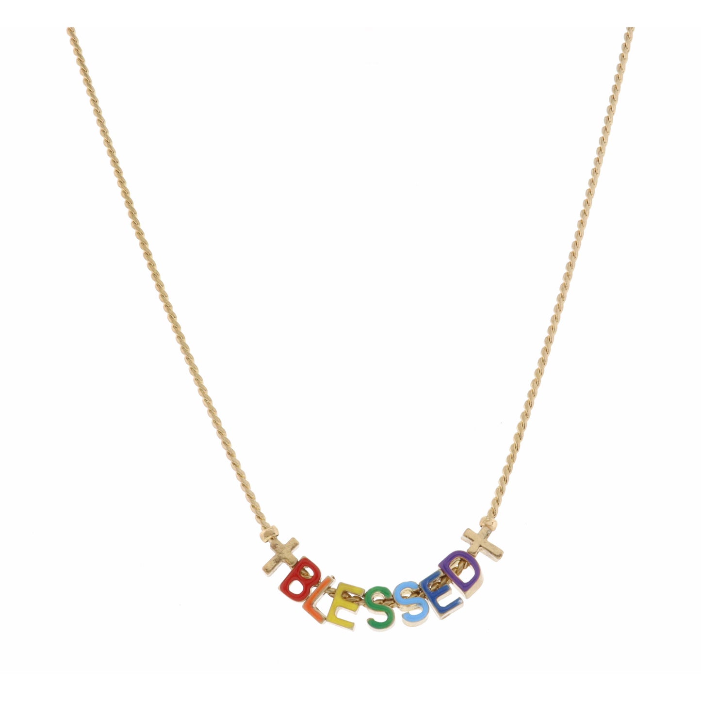 Kids 14" Multi "Blessed" with Crosses Necklace, 3" Ext