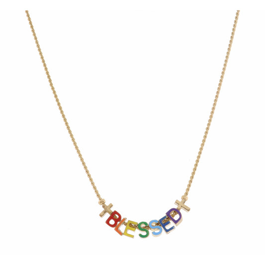 Kids 14" Multi "Blessed" with Crosses Necklace, 3" Ext