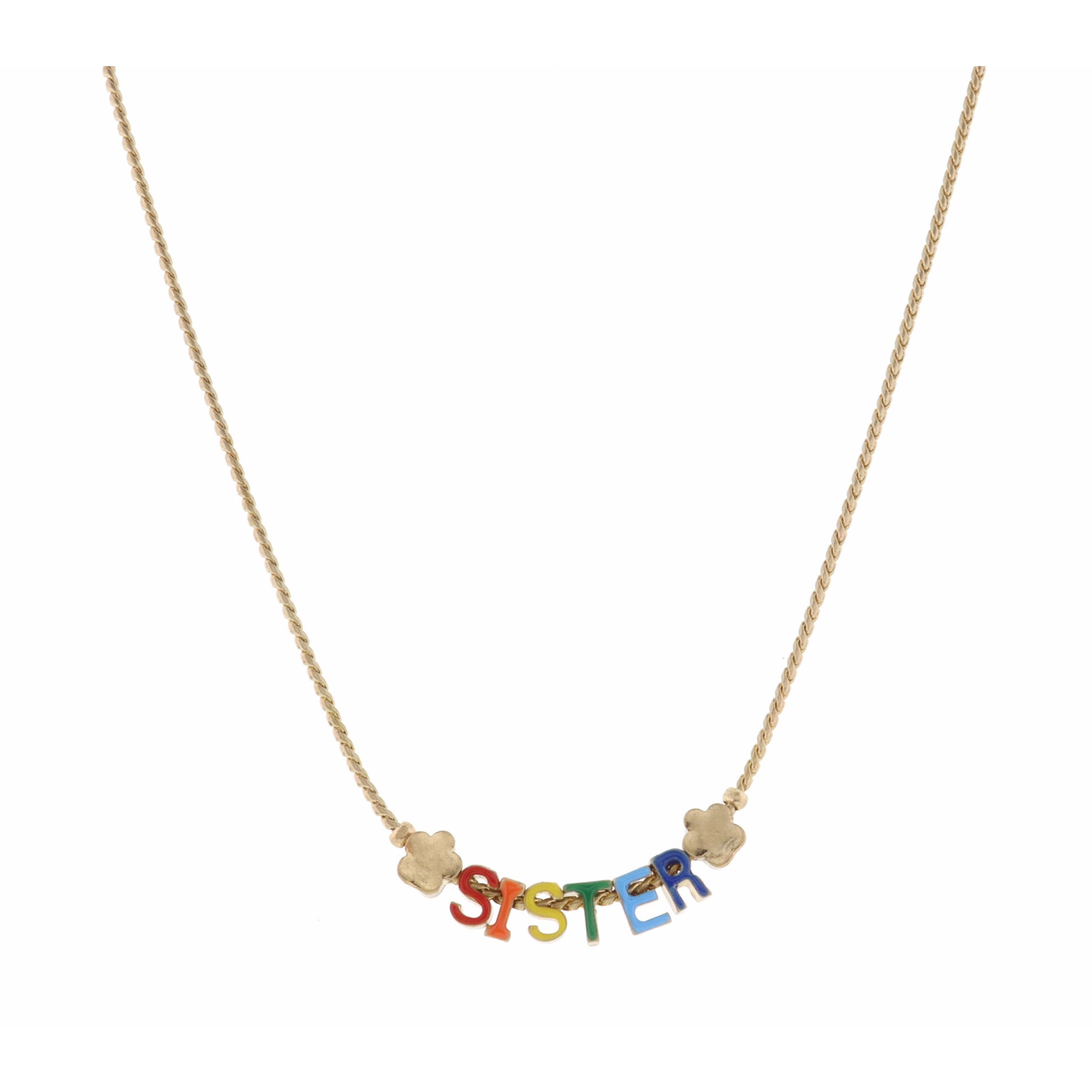 Kids 14" Multi "Sister" with Flowers Necklace, 3" Ext