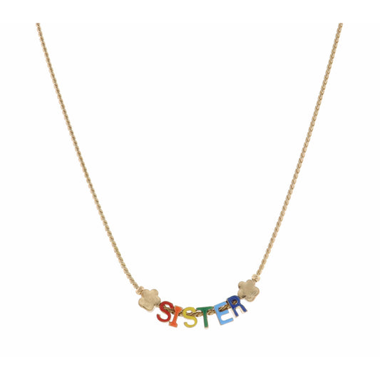 Kids 14" Multi "Sister" with Flowers Necklace, 3" Ext